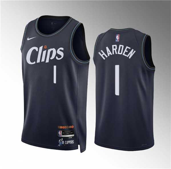 Men%27s Los Angeles Clippers #1 James Harden Navy 2023-24 City Edition Stitched Jersey Dzhi